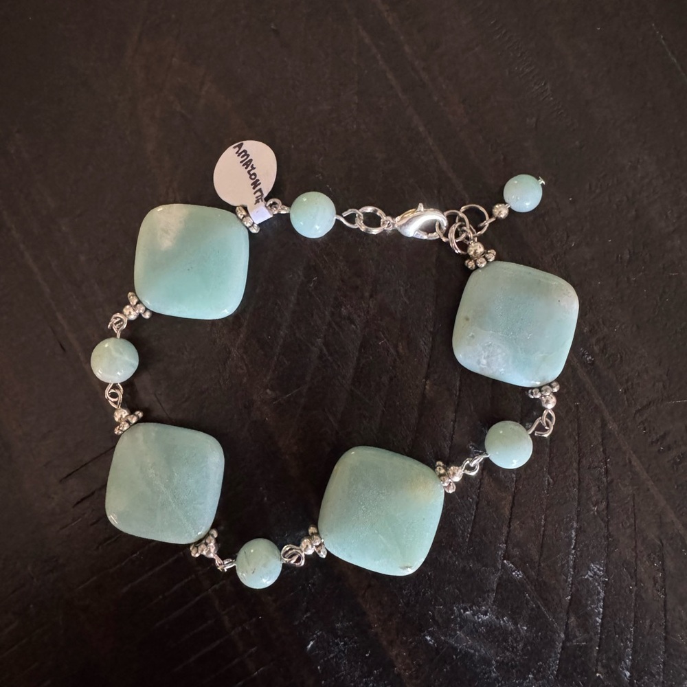Amazonite Bead Bracelet with Silver Accents-New